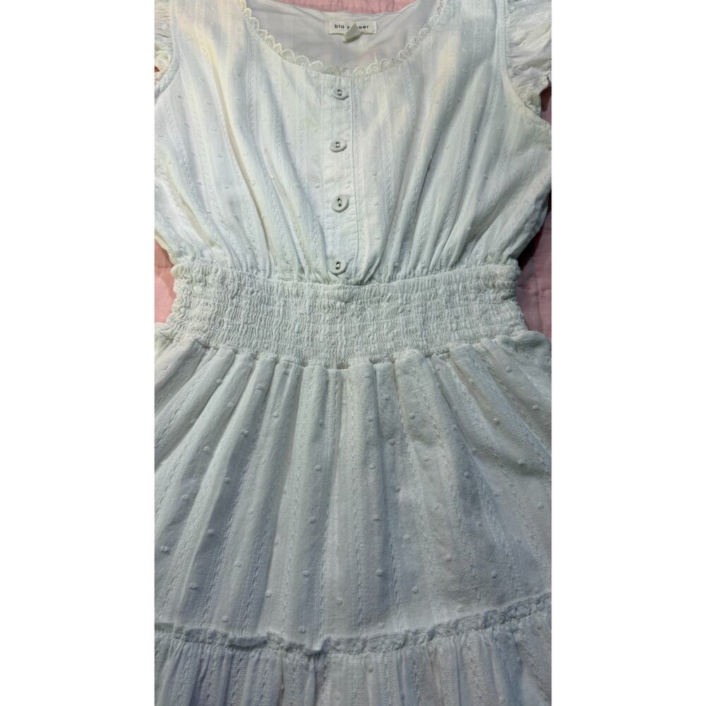 Cottagecore Prairie Romantic Boho 100% Cotton Blu Pepper White Tiered Dress S
